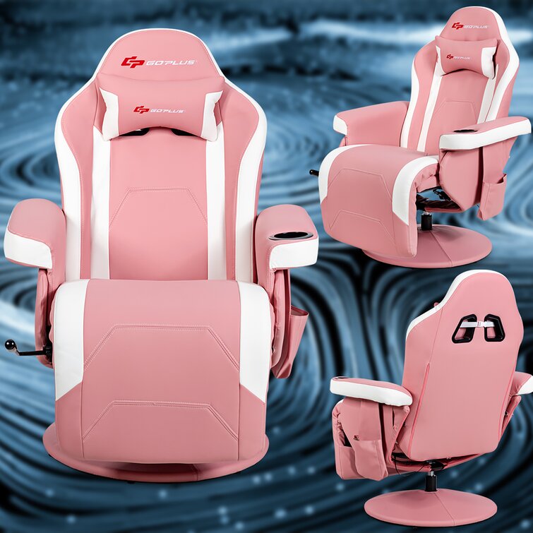 Goplus Massage LED Gaming Chair Reclining Racing Chair with Lumbar Support  and Footrest in Pink HW62042PI - The Home Depot