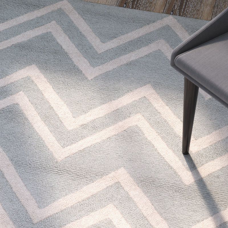 Sanyla Hand Tufted Wool/Cotton/Latex Chevron Rug in Gray/Beige, Rectangle 3' x 5'