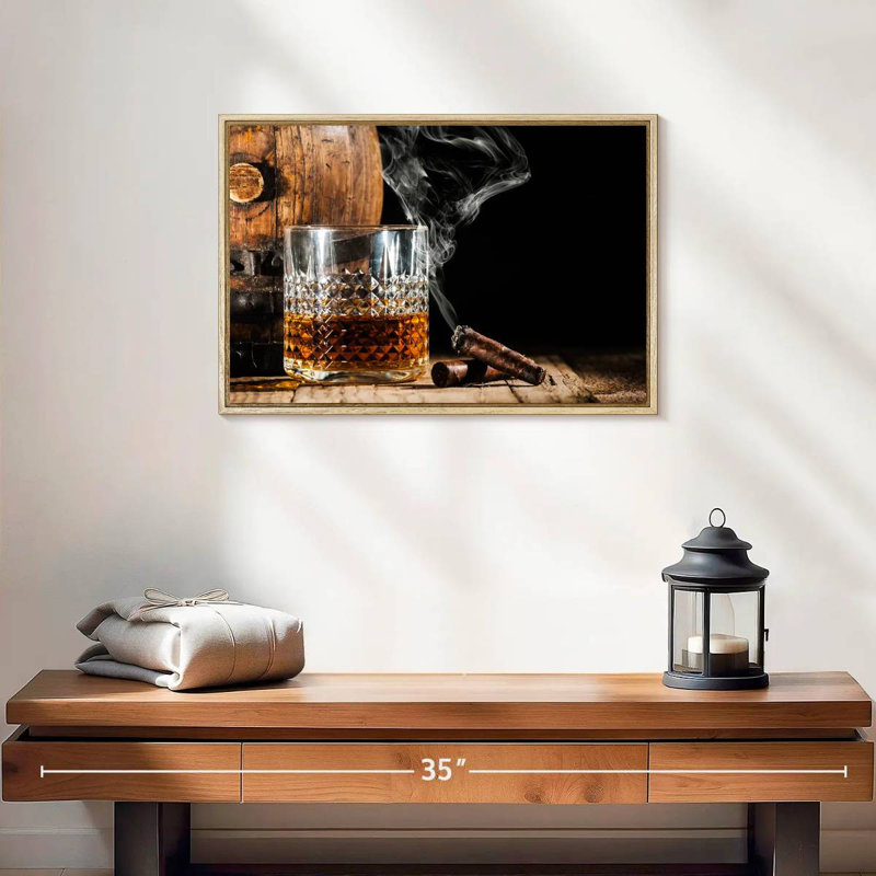 Bourbon tonneau et cigare, Cadre flottant en bois naturel, 19 po x 13 po