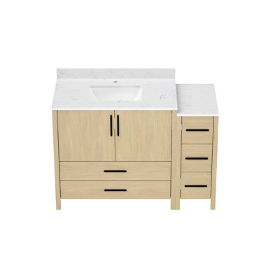 48-Inch Single Sink Bathroom Vanity With White Counter, -Faced Board And Plywood, 48" Combinable Configuration, Drawer Mechanism, Hassle- Assembly, Modern Aesthetic Appeal 48"W Freestanding Unit