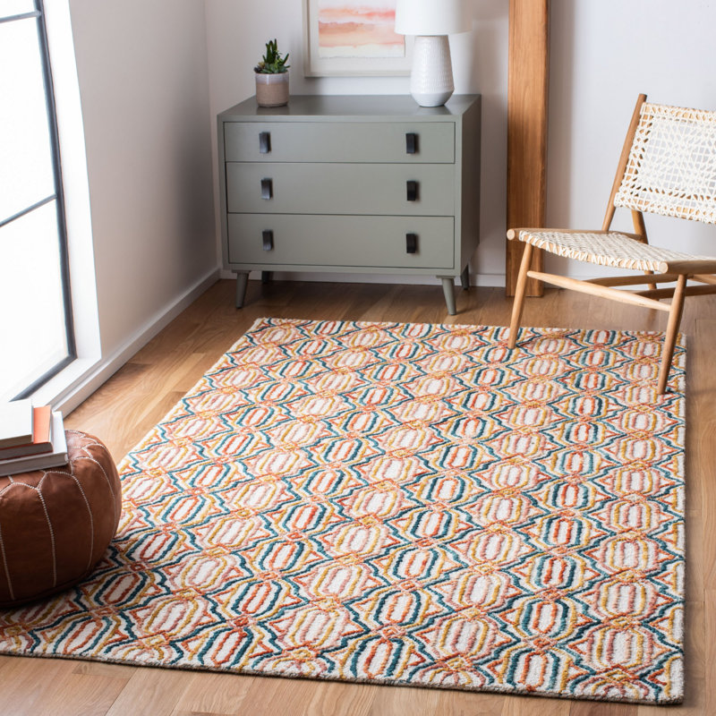 Tapis ivoire / bleu marine Rubalcava, Rectangle de 5 pi x 8 pi