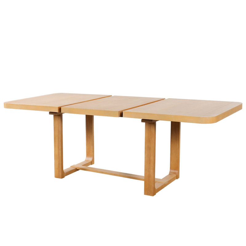 Table de salle à manger extensible de qualité supérieure en bois massif avec coins arrondis, Naturel