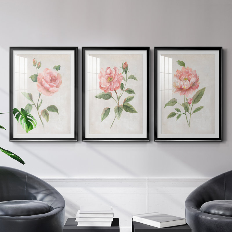 Grandiflora I - ensemble de 3 impressions encadrées, Cadre noir, H 30,5 po x l 127,5 po x P 1,5 po