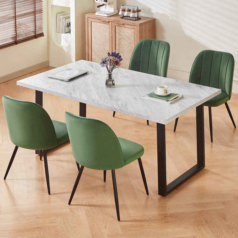Barez Velvet/Suede Upholstered Armless Dining Chair with Adjustable Feet, Light Green