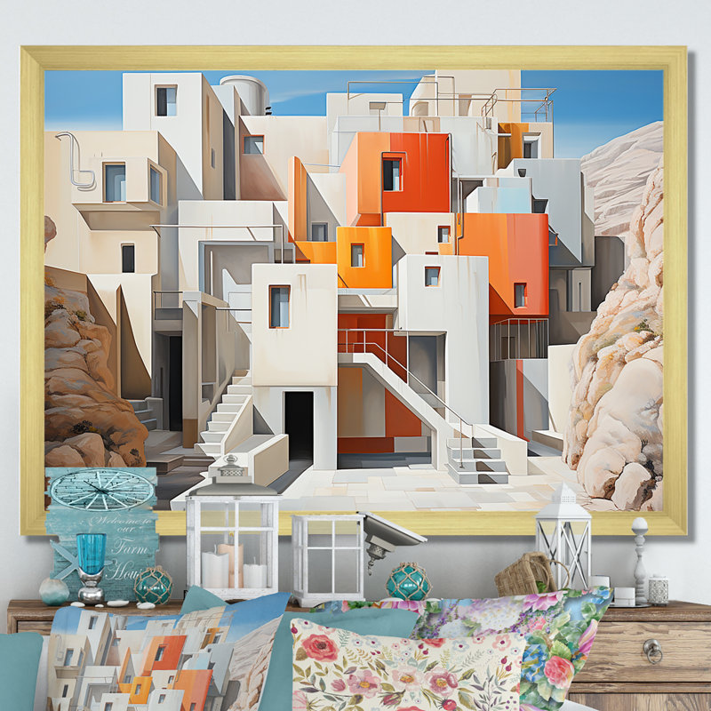 «De Stijl Desert House Lansdcape - Canyon», art mural sur toile, H 24 po x l 32 po x P 1 po, Cadre doré simple