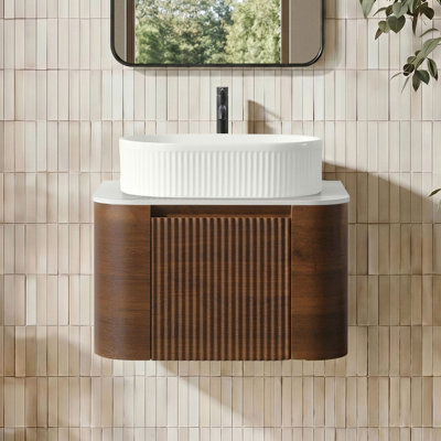 24" Pre-assembled Floating Bathroom Vanity with Vessel Sink & Towel Rack