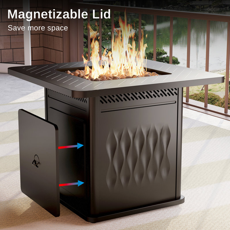 Black 32'' Gas Fire Pit Table with Magnetic Lid