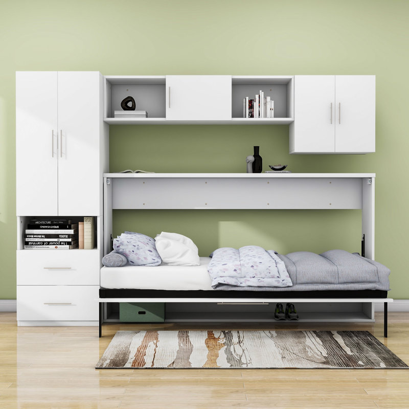 Aspelare Twin Size Wood Murphy Bed with Desk, Wardrobe and Drawers