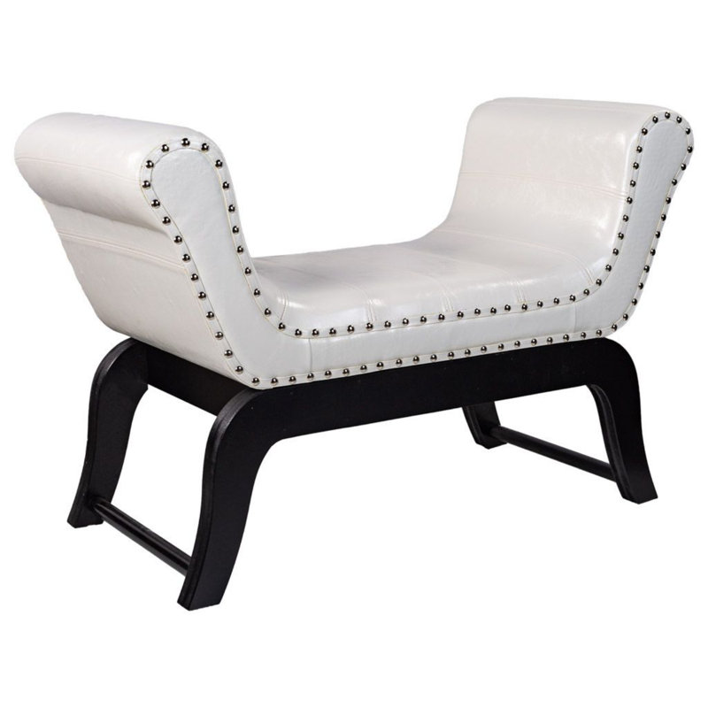 Upholstered Bench, 60% velvet-40% Polyester, White