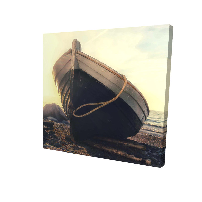 Rowboat at the Water's Edge - Brown Canvas Home Decor