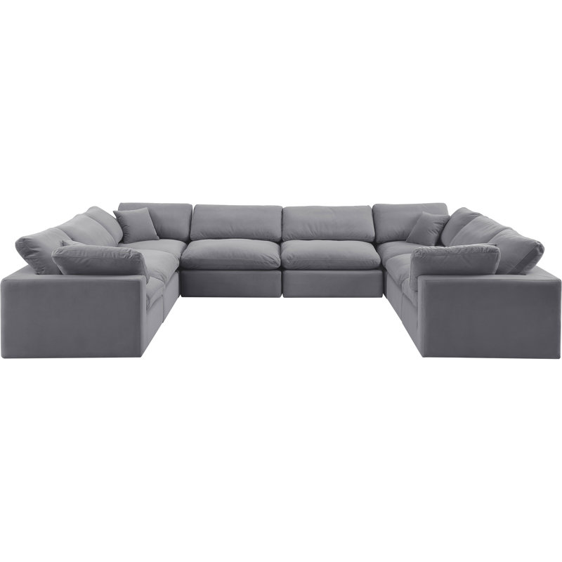 Hutchenson Velvet U-Shaped Sectional Reversible, Grey Velvet