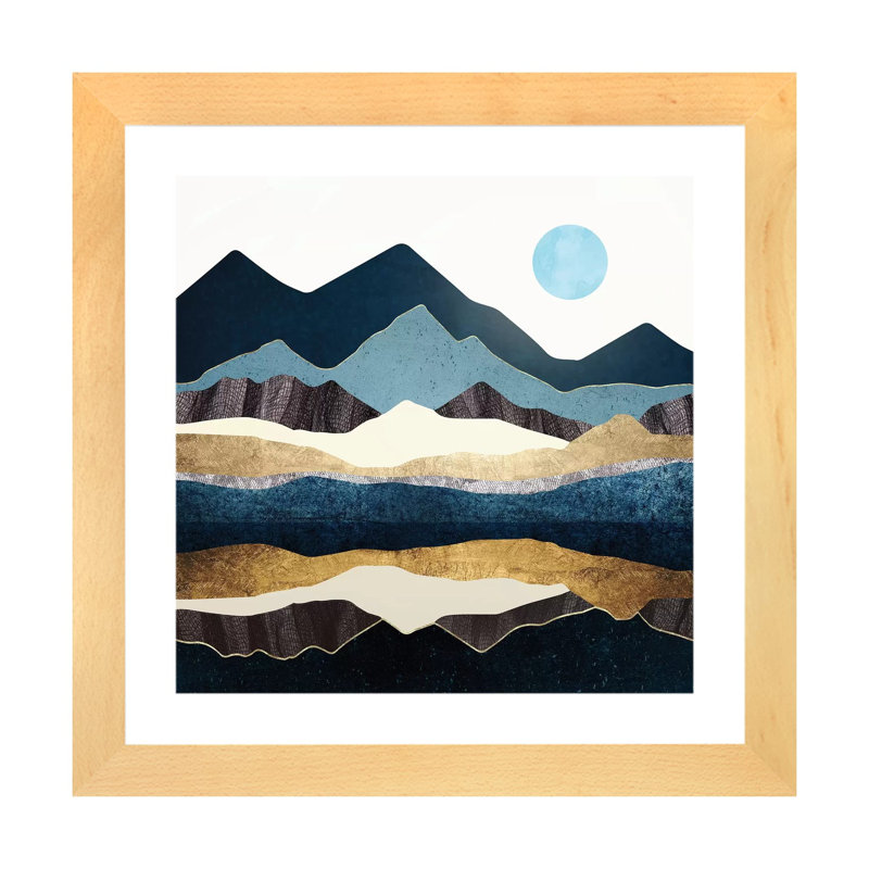 Reflect Hills - impression d'art graphique, Toile avec cadre en bois beige, Blanc, H 24 po x l 24 po x p 1 po