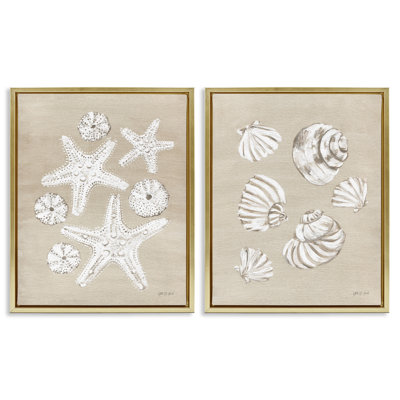 Beach Treasure Starfish Shells 2 PC Framed Floater Canvas Set by Yvette St. Amant