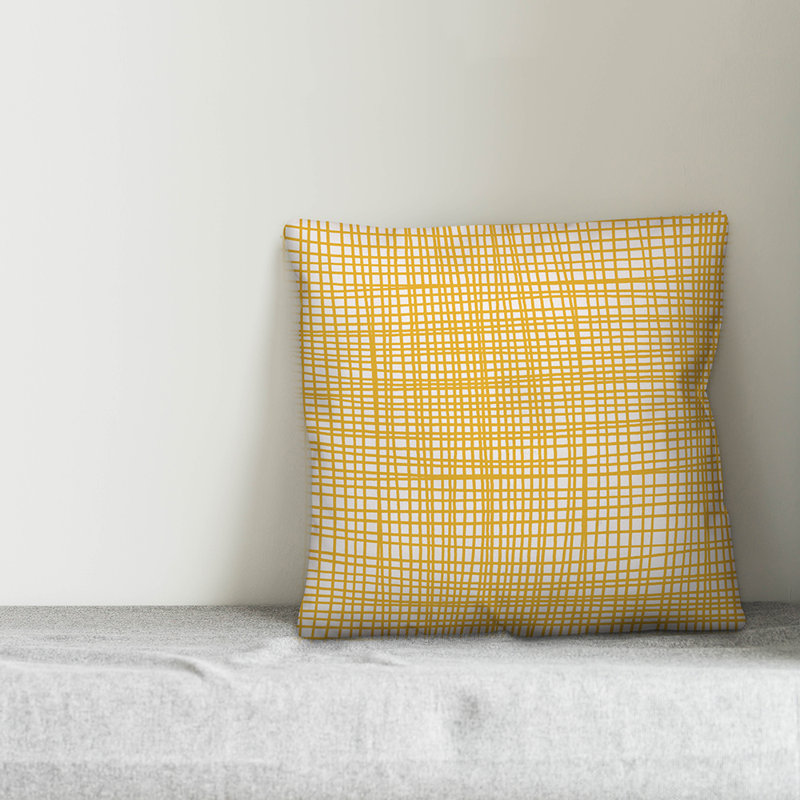 Geometric Throw Pillow, 16" x 16", Yellow Plaid Striped 2
