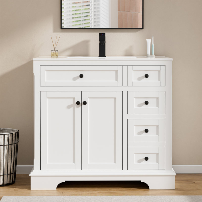 Linsay 36" Single Bathroom Vanity with Sink Top, Zinc Alloy Faucet, Painted Wood, Soft-Close Doors, Black