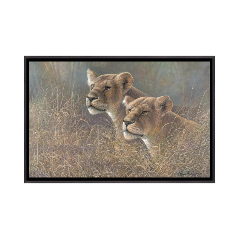 Sœurs du Serengeti par Ruane Manning - reproduction d'art, H 26 po x l 40 po x 1,5 po, Toile avec cadre noir patiné