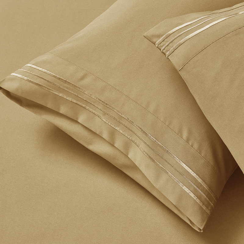 1800 Series Double-Brushed Microfiber Hypoallergenic Sheet Set, Camel Gold, Queen Sheet Set with 2 Pillowcases