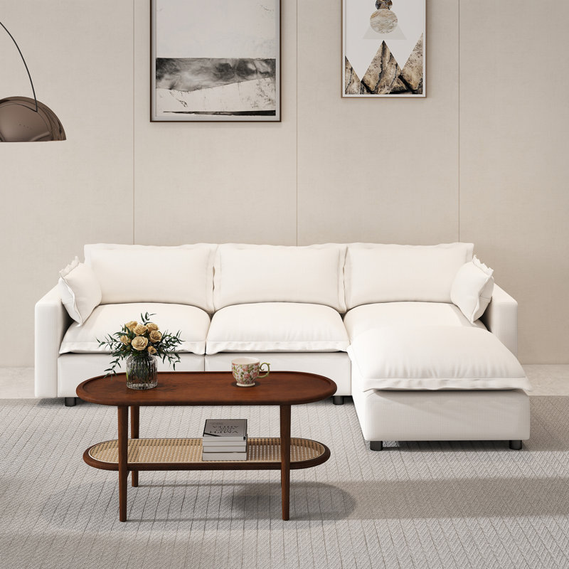 Canapé rembourré avec table basse et repose-pieds, Blanc