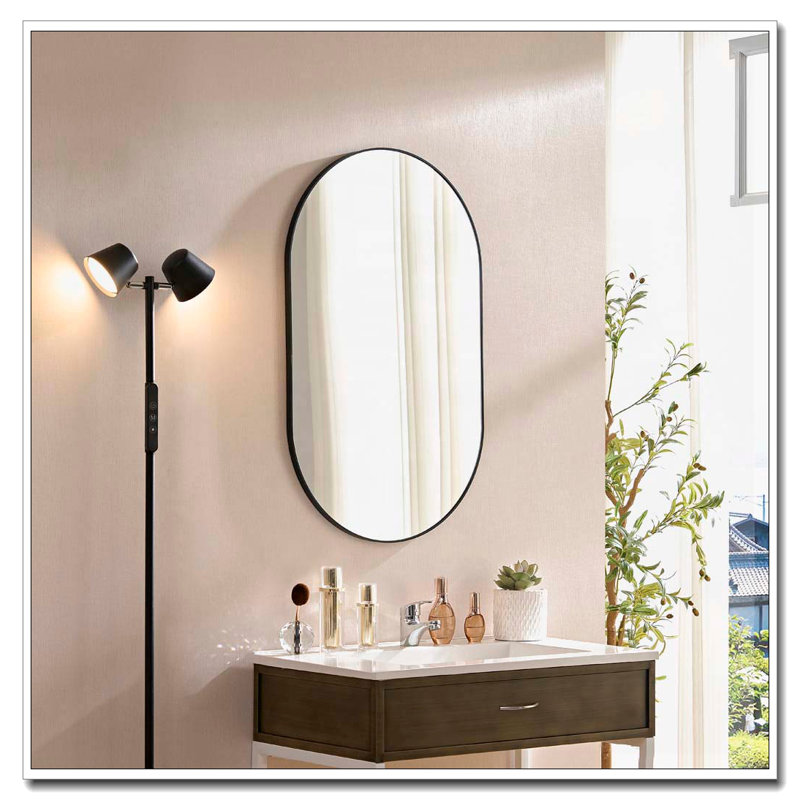 Miroir mural 36 * 22 pouces noir en métal ovale miroir