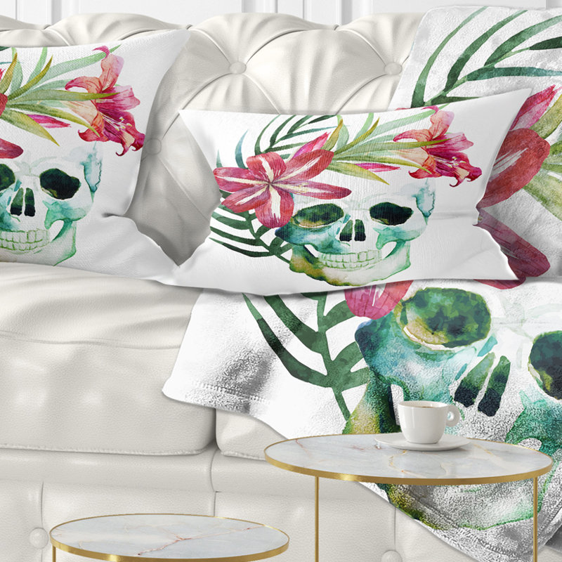Coussin floral avec aquarelle, Rectangulaire, 12 po x 20 po