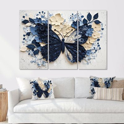 Ensemble de salon art mural papillon bleu en fleurs