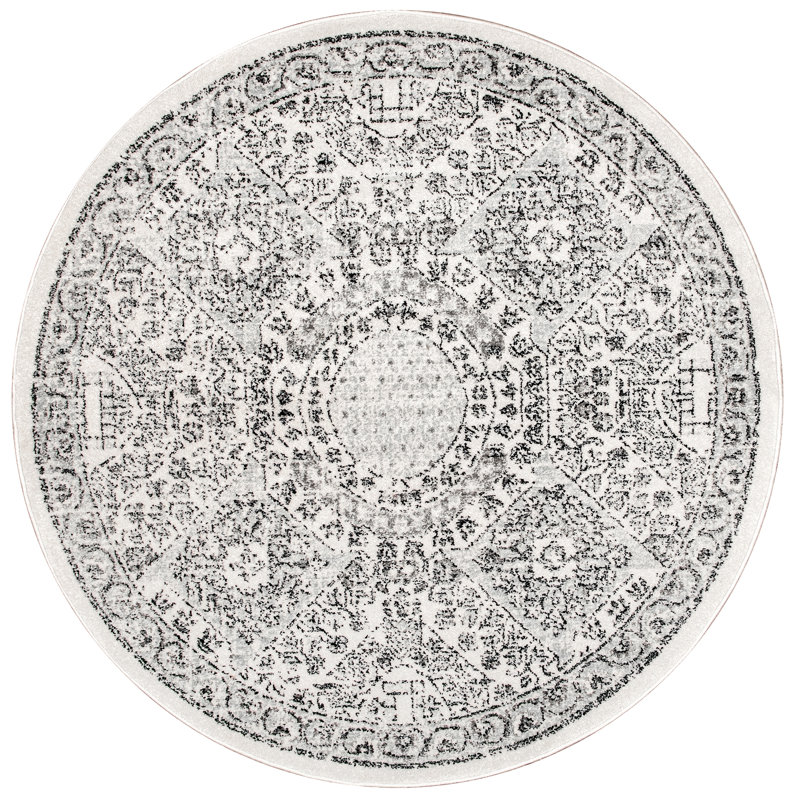 Asmin Medallion Area Rug for Living Room Bedroom Dining Room Kitchen, Grey/Ivory, Round 4'