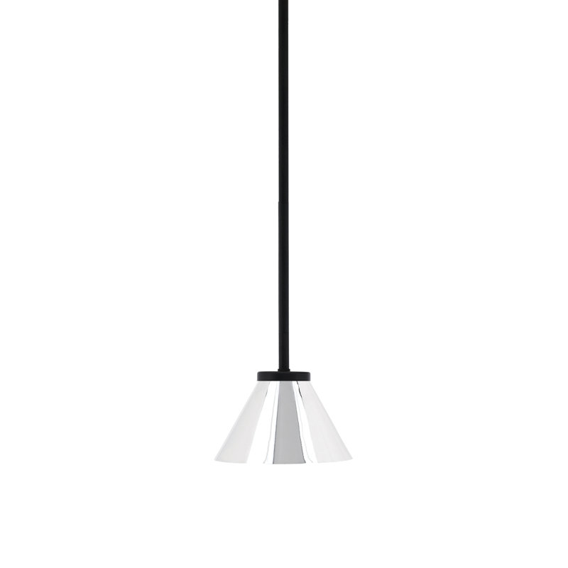 Mini-luminaire suspendu 1 lumière Amarmula, finition noir mat, abat-jour conique en métal chromé de 7 po, Blanc