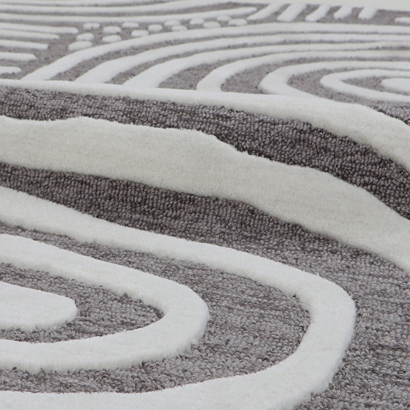 Abstract Area Rug in Gray/White, Runner 2'6" x 9'