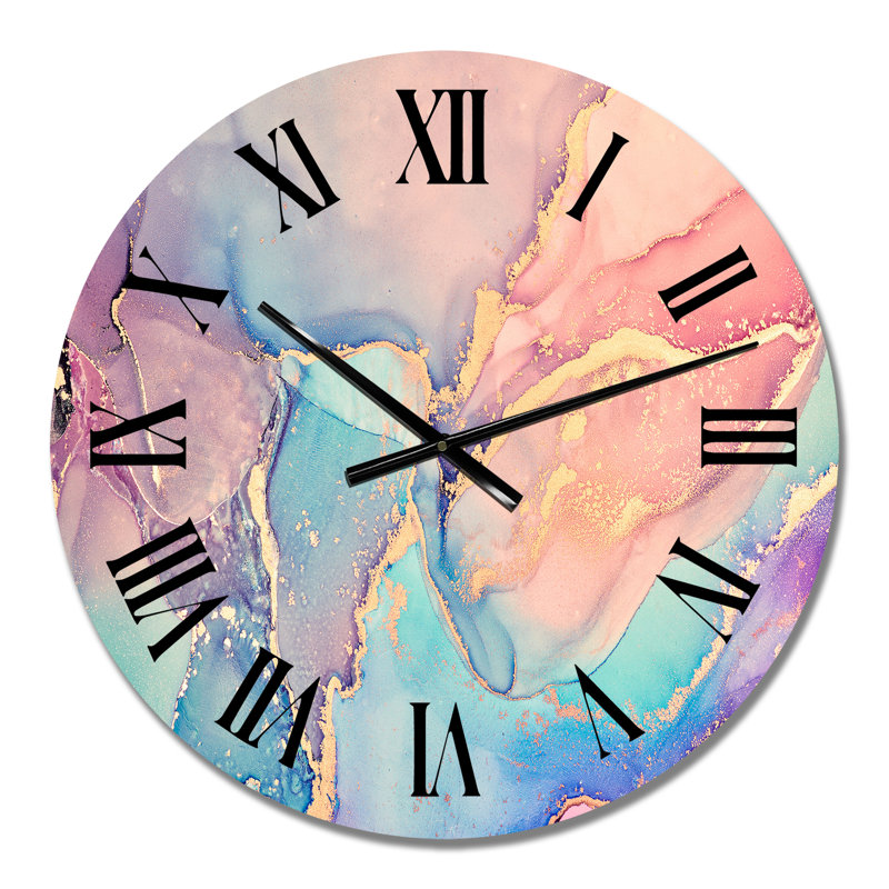 Rose et bleu liquide Art II - horloge murale moderne, Moyen
