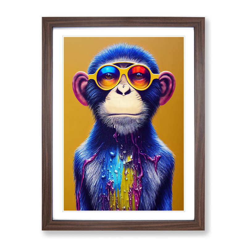 XV1022-3183X Drip Monkey No.4 - Single Picture Frame Print, 46cm H x 34cm W x 2cm D, Walnut 