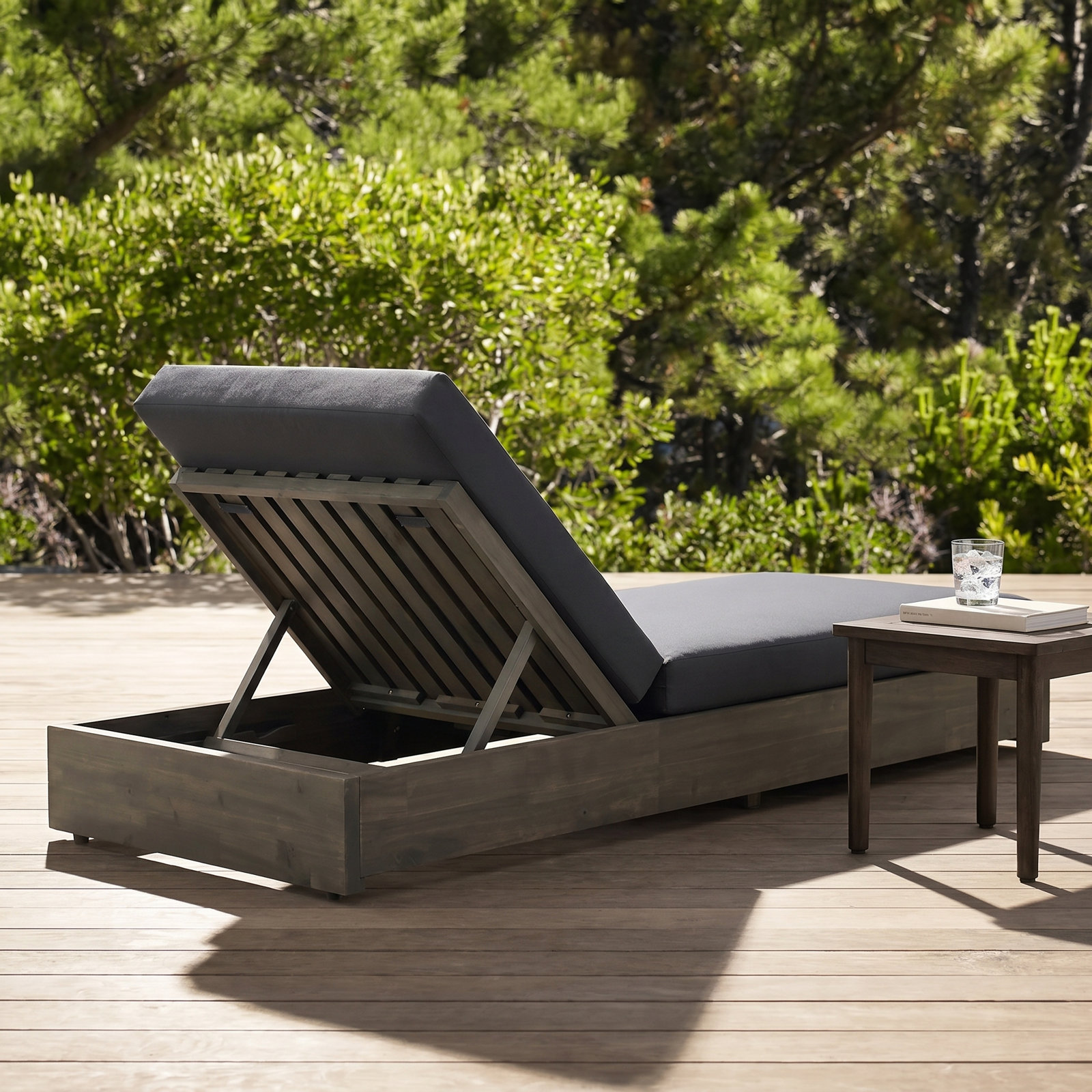 Donnie 30" Acacia Patio Chaise Lounge Set, Cream Cushion/Teak Frame, Set of 1