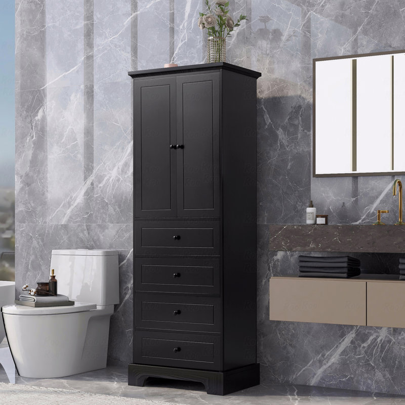 Storage Cabinet With 2 Doors And 4 Drawers For Bathroom, Office, Adjustable Shelves, MDF Board With Painted Finish, Black