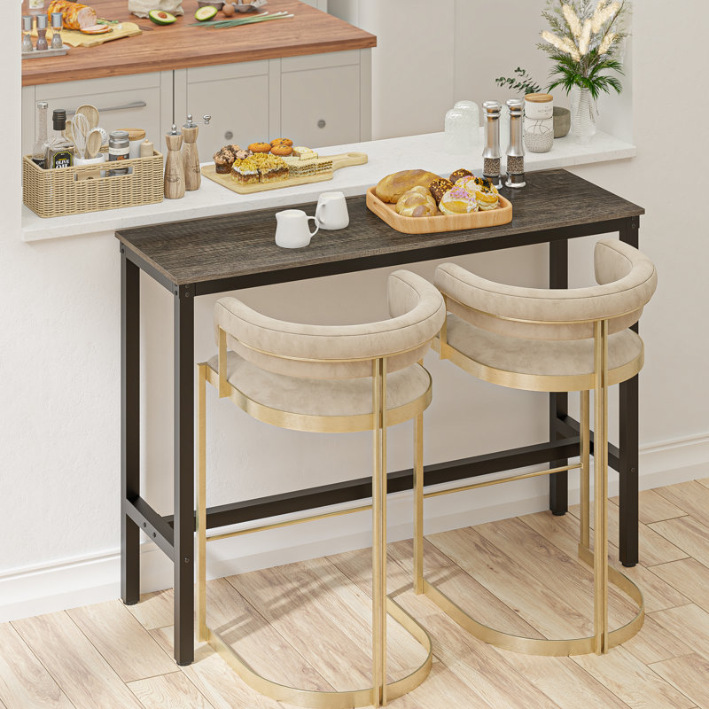 Amner Metal Base Dining Table, 39.37" H x 47.52" L x 17.71" W, Black Oak