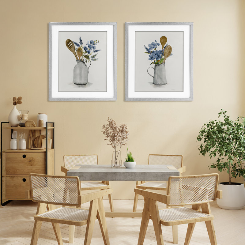 Kitchen Pitcher Bouquets, ensemble de 2 impressions encadrées sous verre, design par Carol Robinson, H 21 po x l 17 po