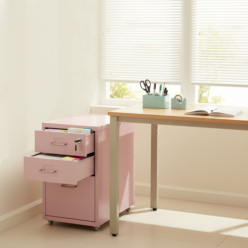 Lamekia 11'' Wide 3 -Drawer Mobile File Cabinet, Pink