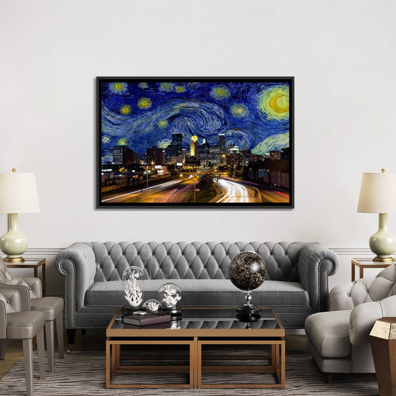 Minneapolis, Minnesota, nuit étoilée, impression d'art graphique, Aucun mat, H 40 po x l 60 po x 1,5 po