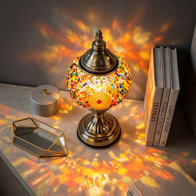 Orange1 Turkish Mosaic Glass Table Lamp, Vintage Boho Bedside Accent Light