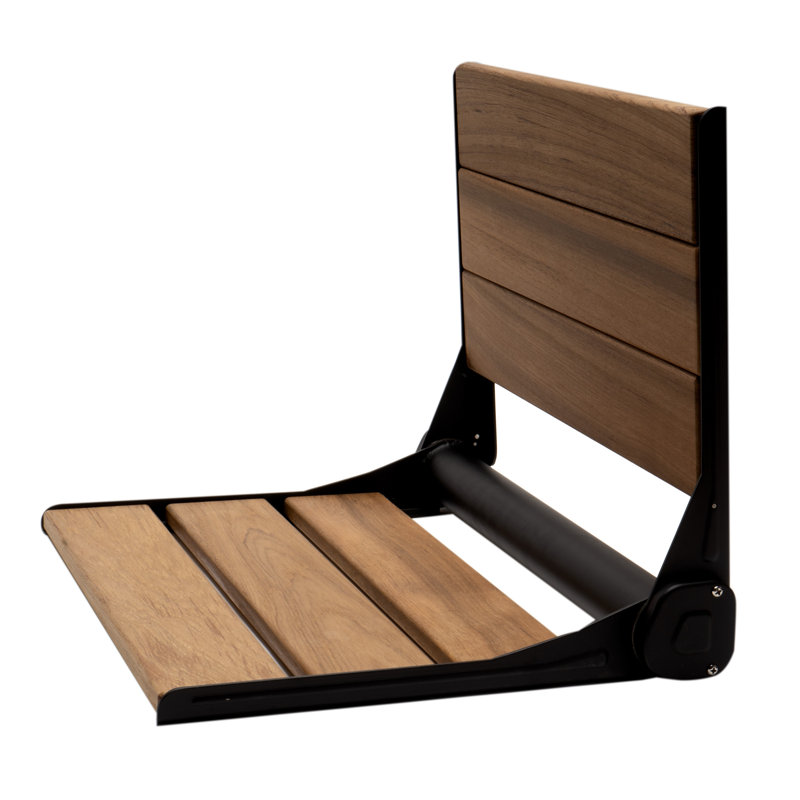 Black Matte Foldable Teak Shower Seat with Backrest