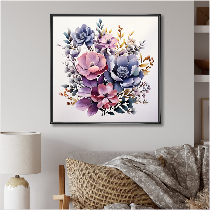 Bouquet de minimalisme mauve sur toile, H 30 po x l 30 po x P 1 po, Cadre flottant noir