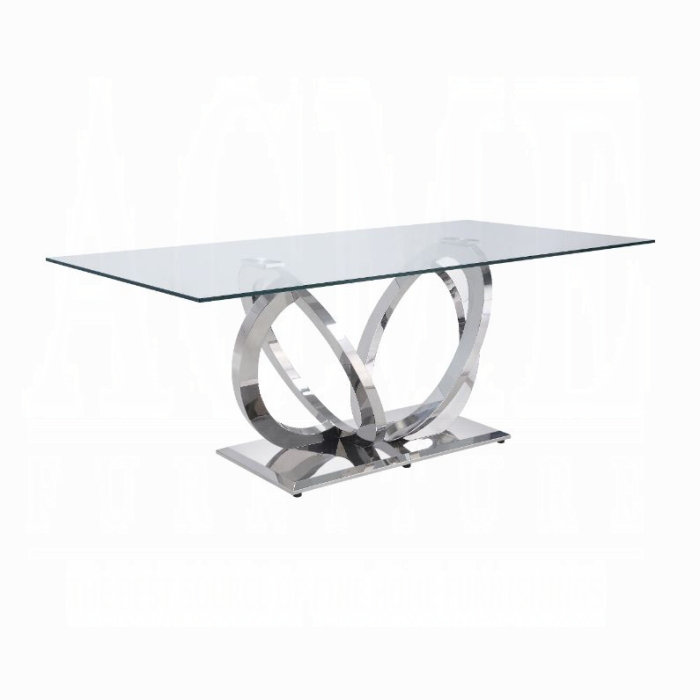Table de salle à manger ACME Finley, verre transparent et finition argentée miroitante