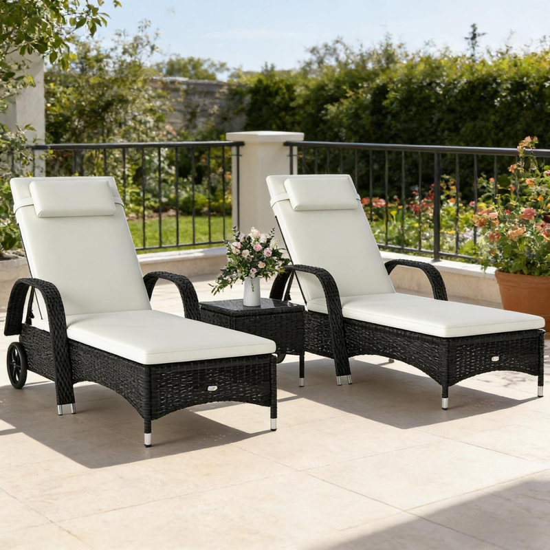 Ensemble de chaises longues d'extérieur 3 pièces
