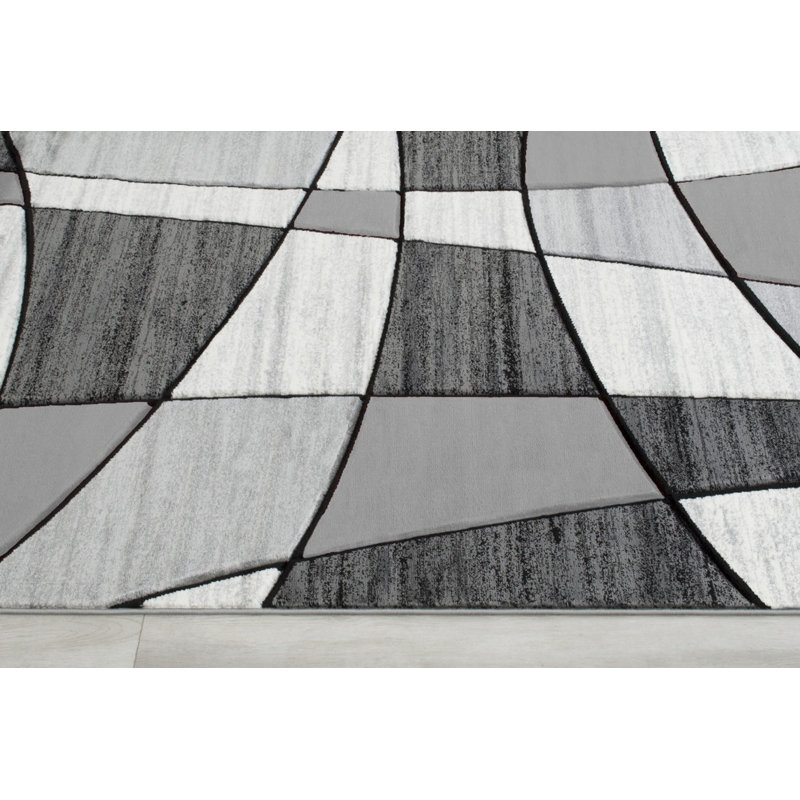 Tapis gris zone géométrique Aftan, Rectangle de 7 pi x 10 pi 5 po