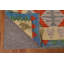 Tapis bleu / orange / crème en laine noué à la main de conception unique 6 pi 8 po x 9 pi 9 po New Age