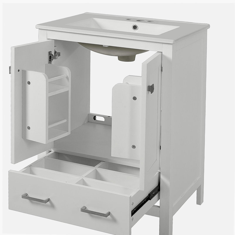 48-Inch Bathroom Vanity with Integrated Undermount Sink, Storage Cabinet, Soft-Close Doors, Divided Drawer, and Double-Layer Door Shelf for Versatile Storage