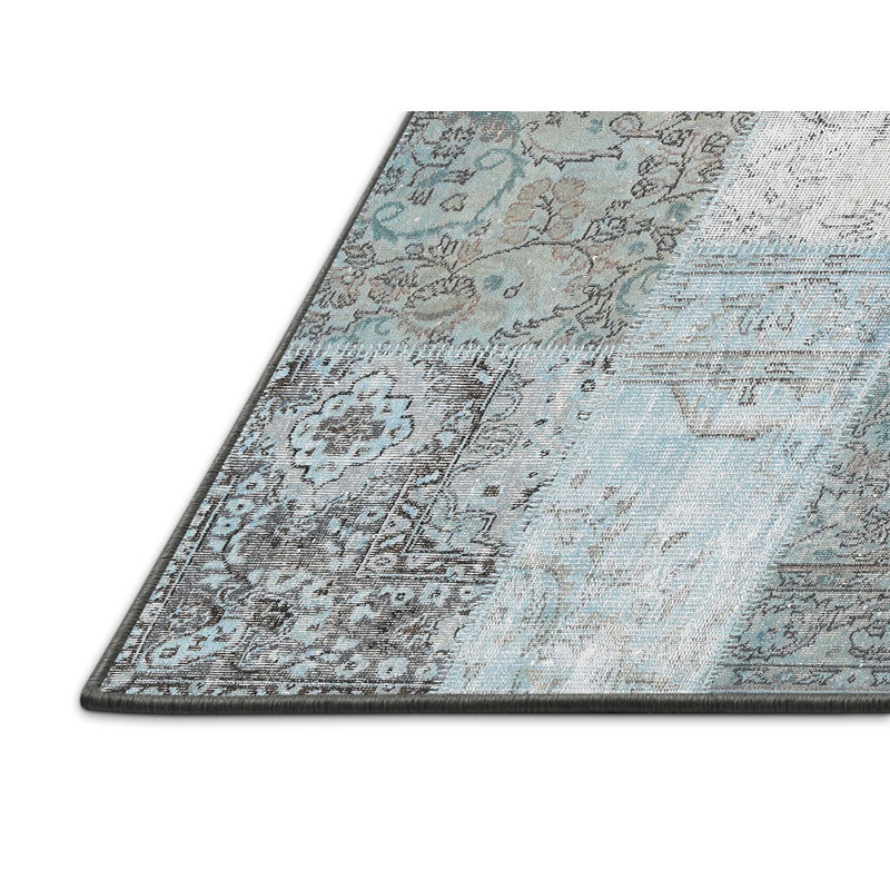 Tapis gris/bleu zone contemporaine, Rectangle 4 pi x 6 pi