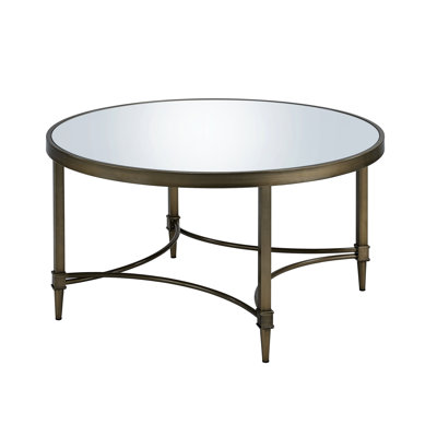 Table basse en miroir et finition laiton antique avec plateau de 5 mm d'épaisseur, profondeur de 36 po, largeur, hauteur de 19 po, poids de 29 lb - ajoute du glamour et du raffinement à la table de l'espace de vie, dimensions X, hauteur