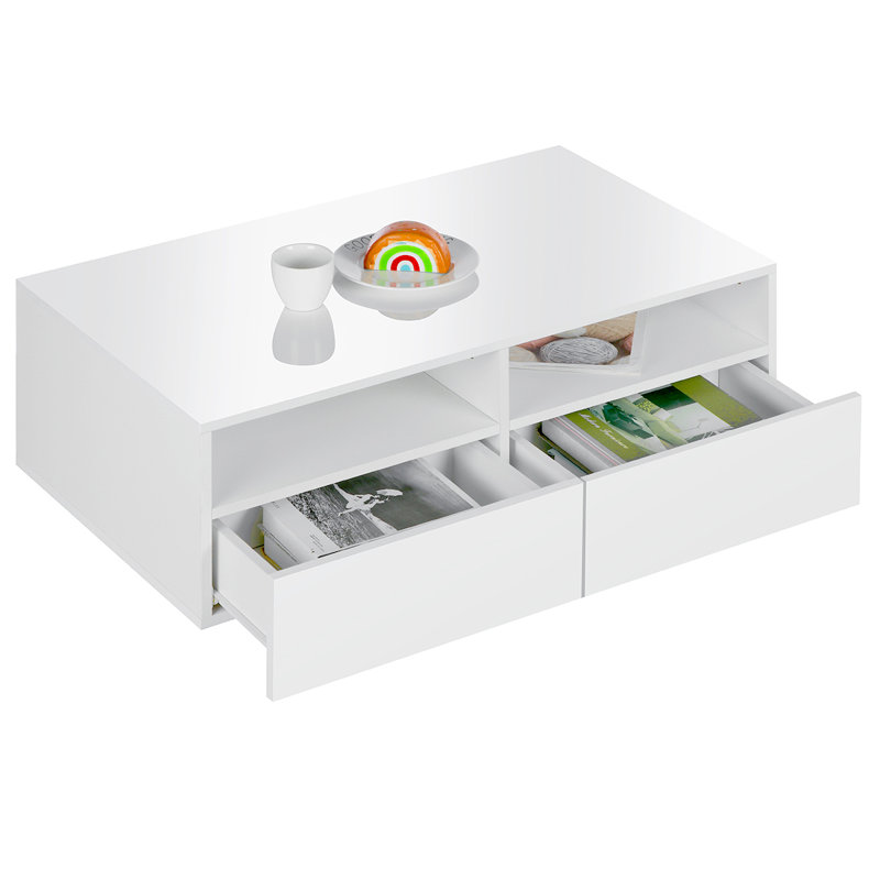 Table basse Gastelum à DEL avec lumières colorées à DEL RVB et 4 tiroirs, Blanc