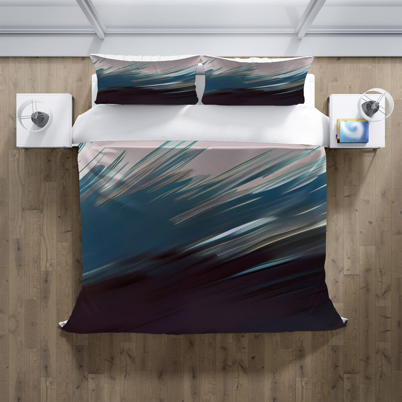Polyester Abstract Duvet Cover, Twin Duvet Cover + 1 Queen Sham, Gray/Blue Abstract 1