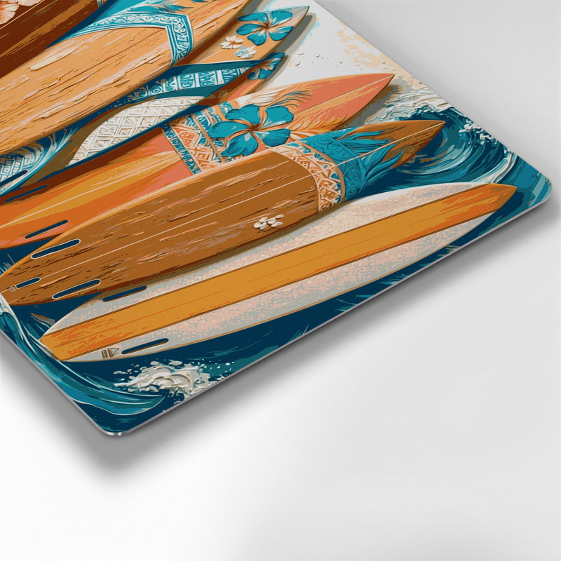 Planche de surf hawaïenne, art mural en métal brun, H 11 po x l 14 po