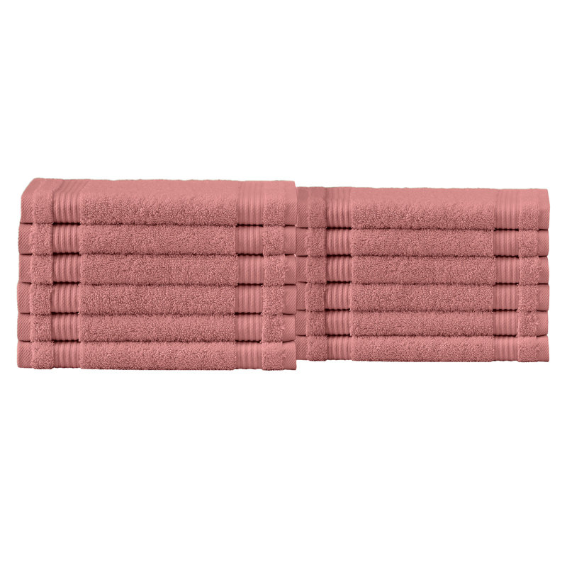 Shannan 12 Piece Turkish Cotton Washcloth Towel Set, Pink